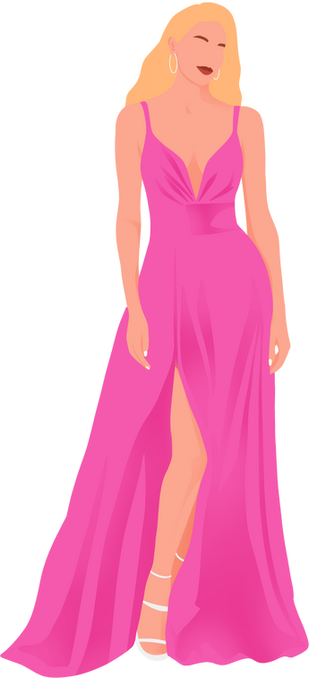 Woman in pink barbie dress